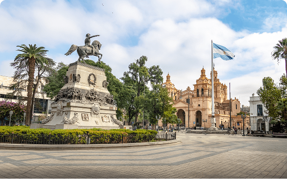 Monument and cathedral in city plaza
