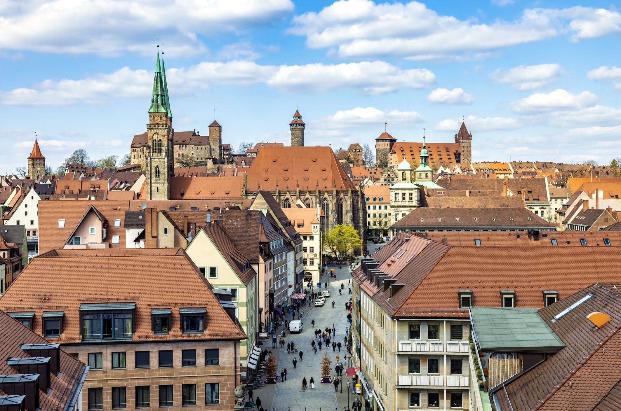 Rooftops of Nuremberg under blue sky
