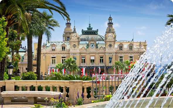 Elegant architecture behind a water fountain