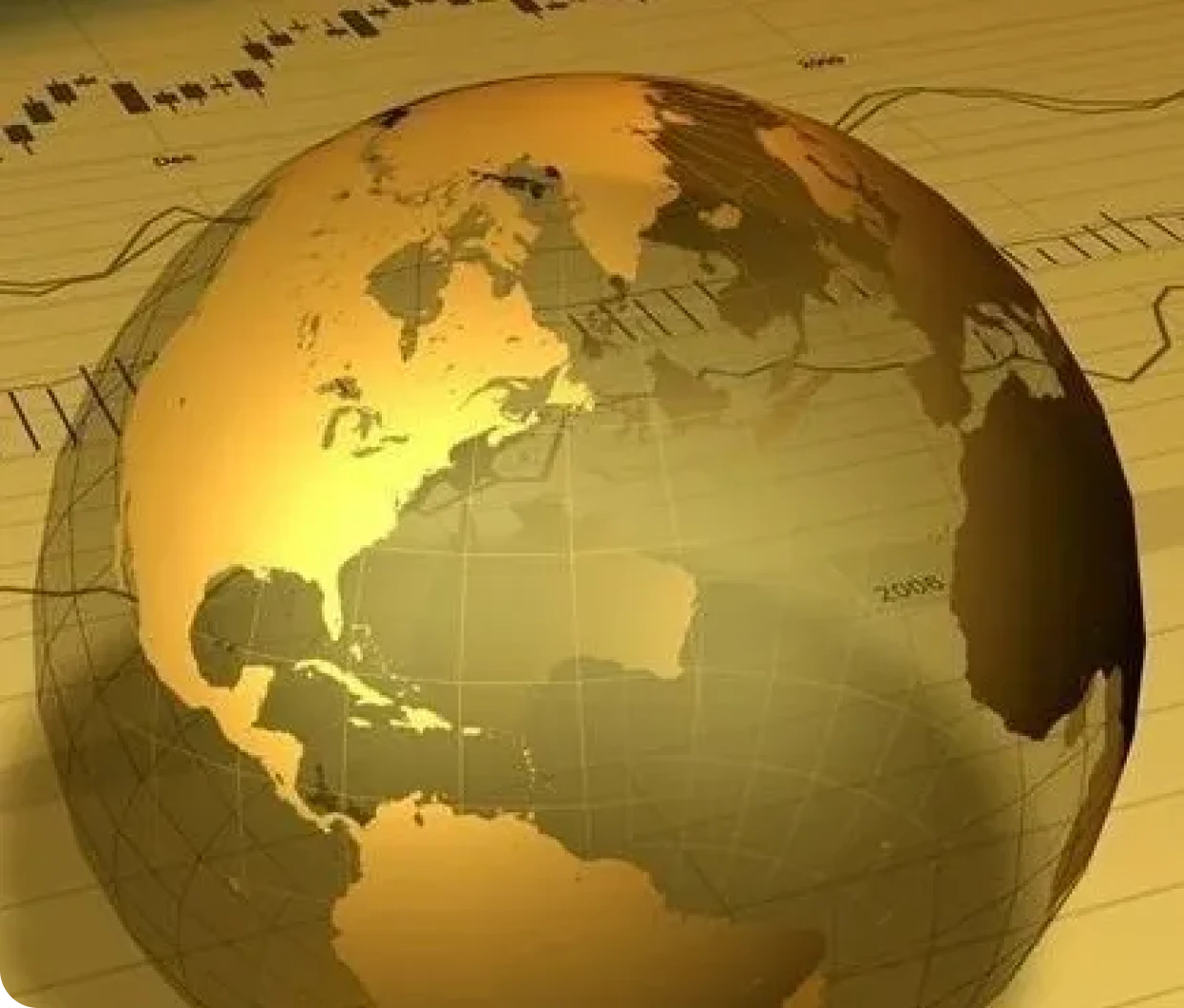 Globe and financial graphs in sepia tone